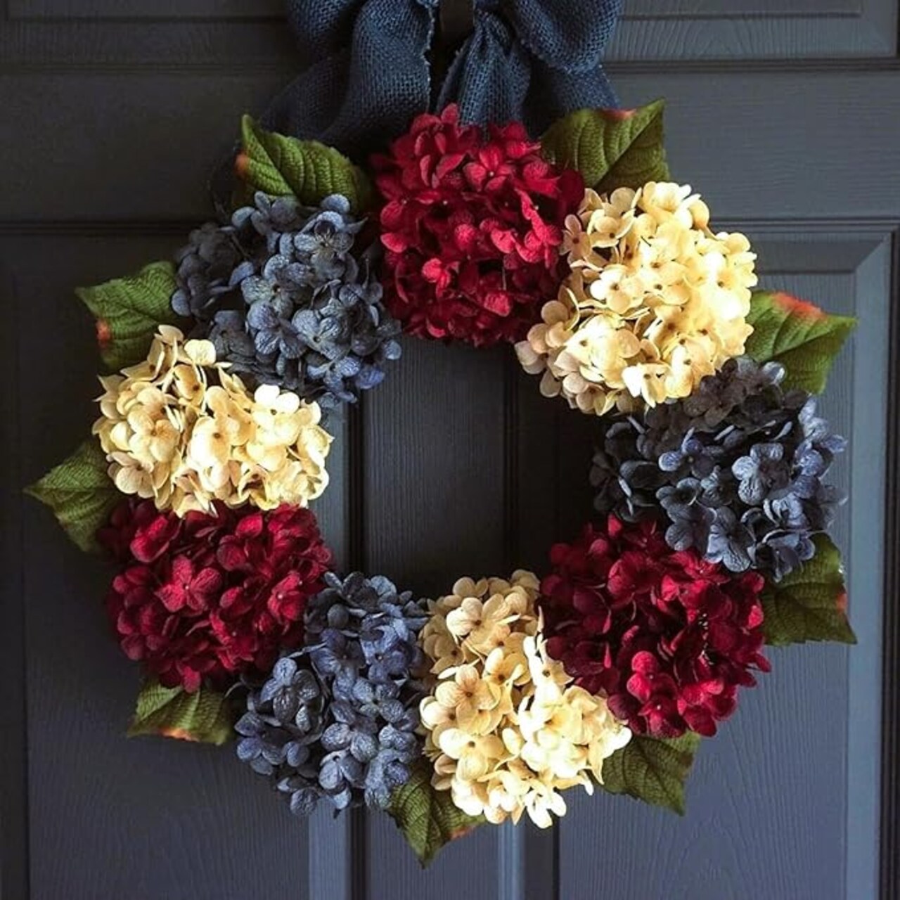 20" Memorial Day Patriotic Flower Wreath Spring Fourth of July Wreaths with Hydrangeas Summer Swag for Front Door 4th of July Red White and Blue American Flag Military Wall Decor Indoor